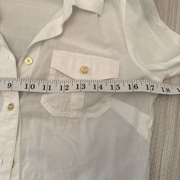 Lilly Pulitzer Solid White Cruiser Camp Shirt Gold Button Front 100% Cotton 0 - Picture 6 of 7